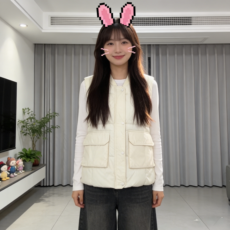 立领白色温柔风棉衣马甲外套女秋季新款小个子保暖轻薄免洗短外套