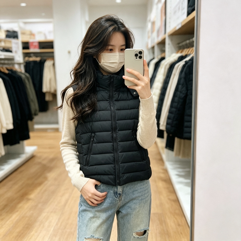 秋冬修身显瘦小个子连帽无袖坎肩设计感轻薄款排骨棉服马夹外套女