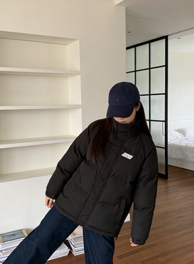 高级感小众美式黑色棉服女春季新款百搭宽松大码加厚学生面包外套