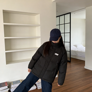 高级感小众美式黑色棉服女春季新款百搭宽松大码加厚学生面包外套