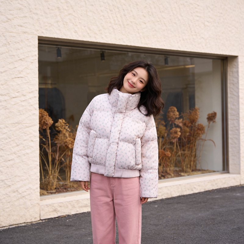 碎花短款设计感立领加厚保暖防寒宽松大码小个子棉服外套女面包服