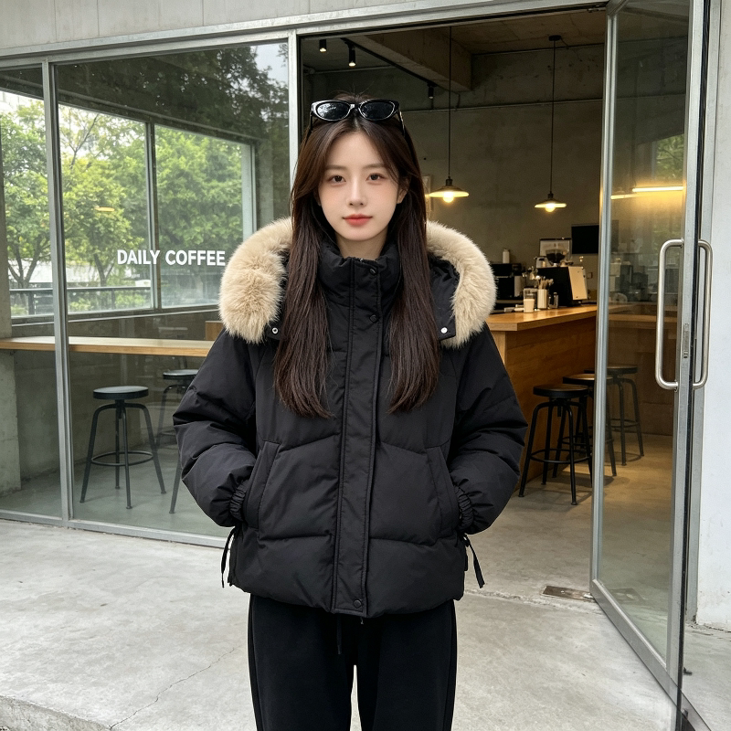 欧货冬季大毛领加厚保暖防寒宽松大码小个子休闲百搭棉服外套女潮