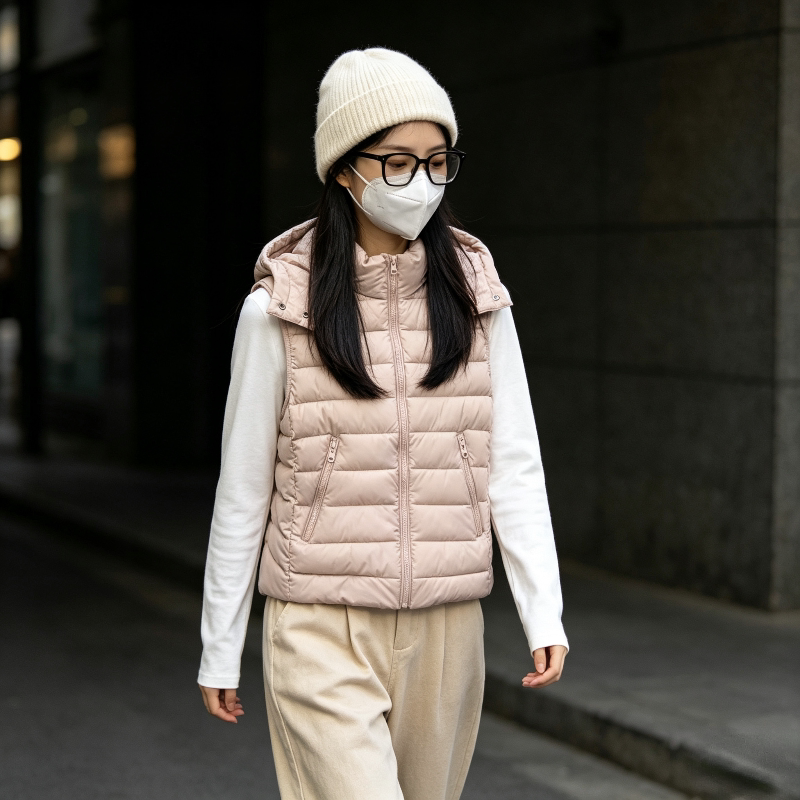 秋冬设计感修身显瘦短款连帽轻薄保暖排骨服棉衣马夹外套女小个子