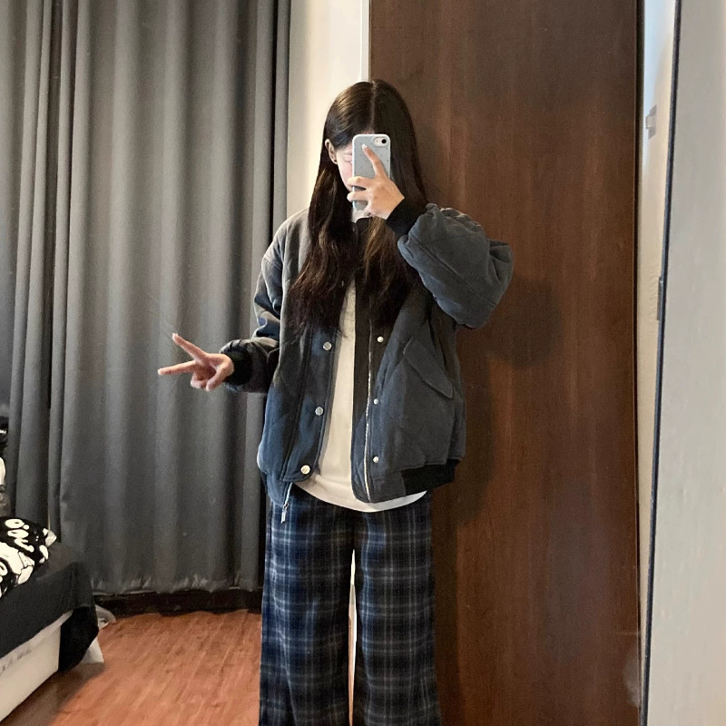秋冬立领港风设计感夹棉加厚保暖防寒宽松大码小个子棒球服棉衣女