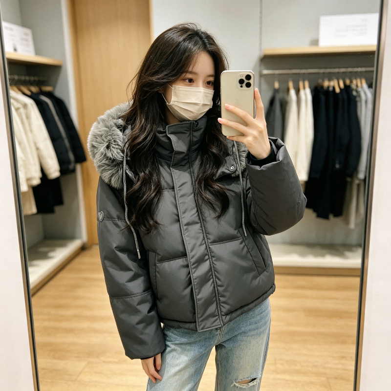 欧货大毛领轻奢气质冬季加厚保暖防寒小个子连帽棉服外套女面包服