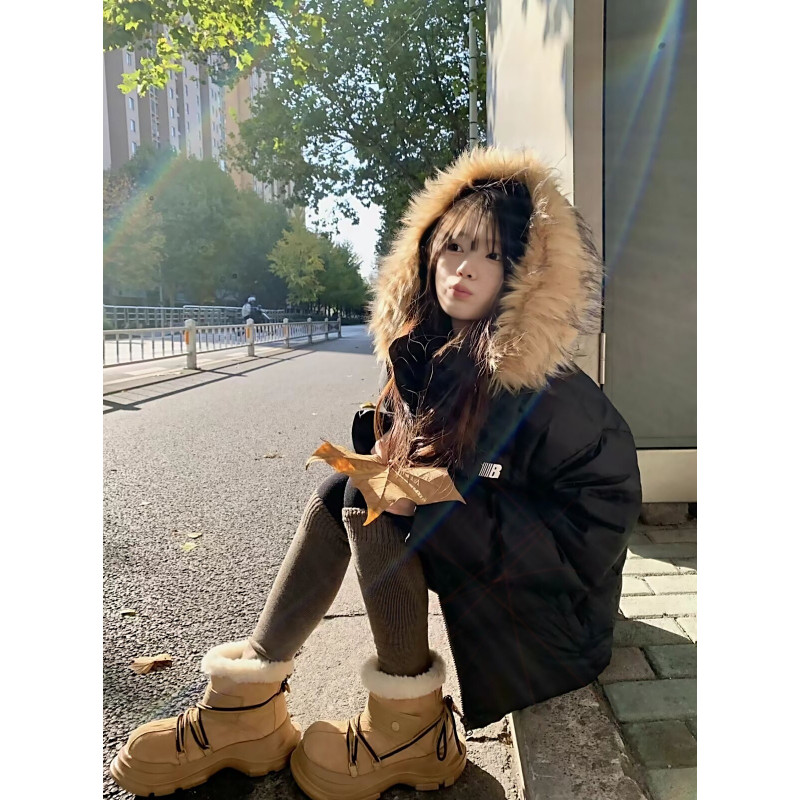毛领连帽气质轻奢欧货宽松大码小个子棉服外套女工装派克棉袄洋气