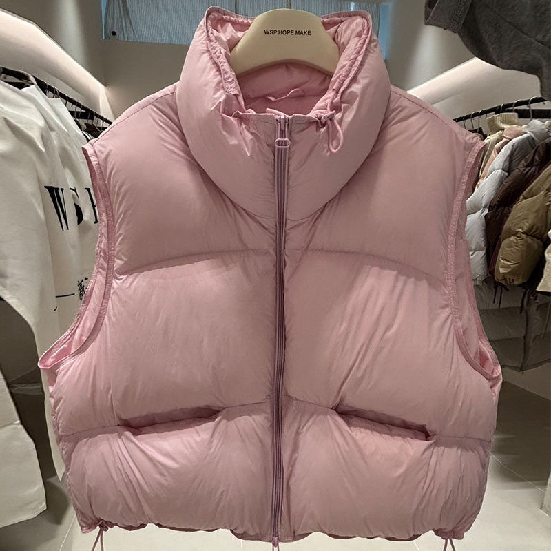 粉色温柔风减龄立领无袖坎肩休闲宽松泡芙款棉服马夹外套女洋气潮