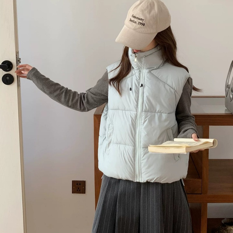立领秋冬设计感休闲宽松大码小个子无袖坎肩保暖防寒棉服马夹女潮