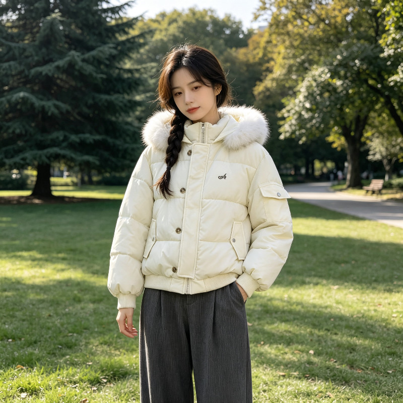 冬季大毛领加厚保暖防寒连帽宽松大码小个子棉服外套女面包服棉袄