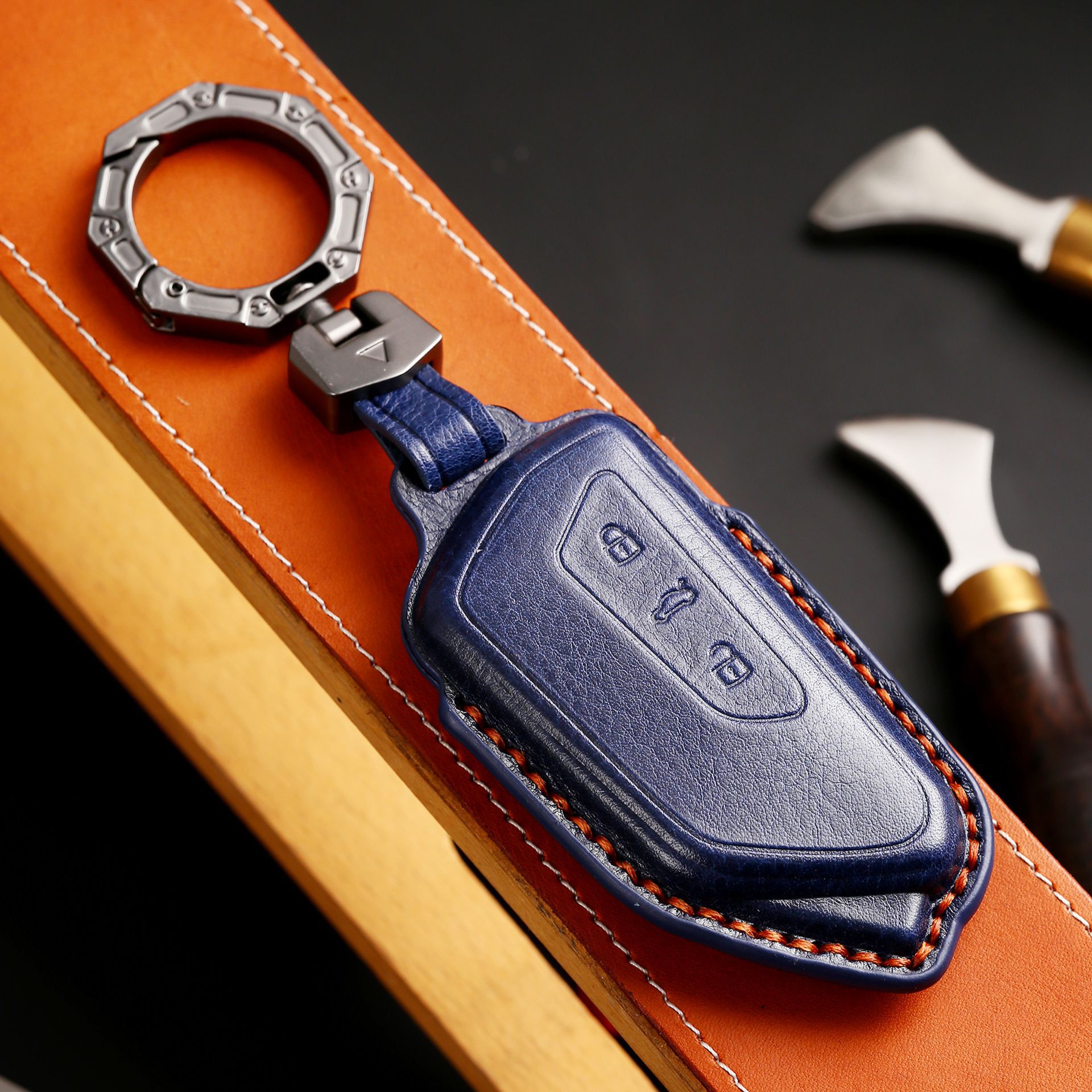 大众高尔夫8牛皮钥匙套车斯柯达ID4凌渡L包id3男id6揽境壳扣途昂