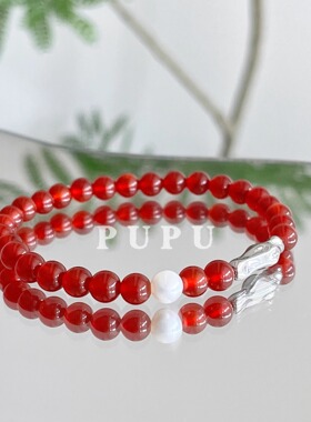 相思弹力手串PUPU天然红玛瑙小众