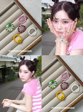 PUPU手工aespa金冬天彩色串珠戒指弹力小众简约百搭ins风