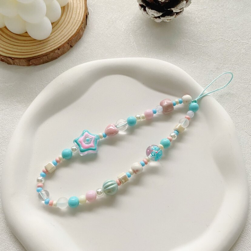 pupu原创手工「粉蓝cp」彩色星星串珠手机链女甜美可爱简约百搭