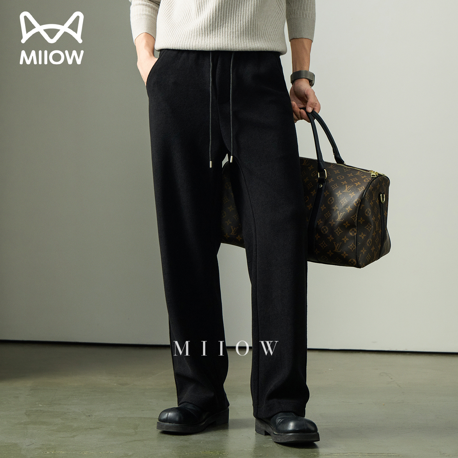 高端轻奢直筒针织休闲裤男宽松