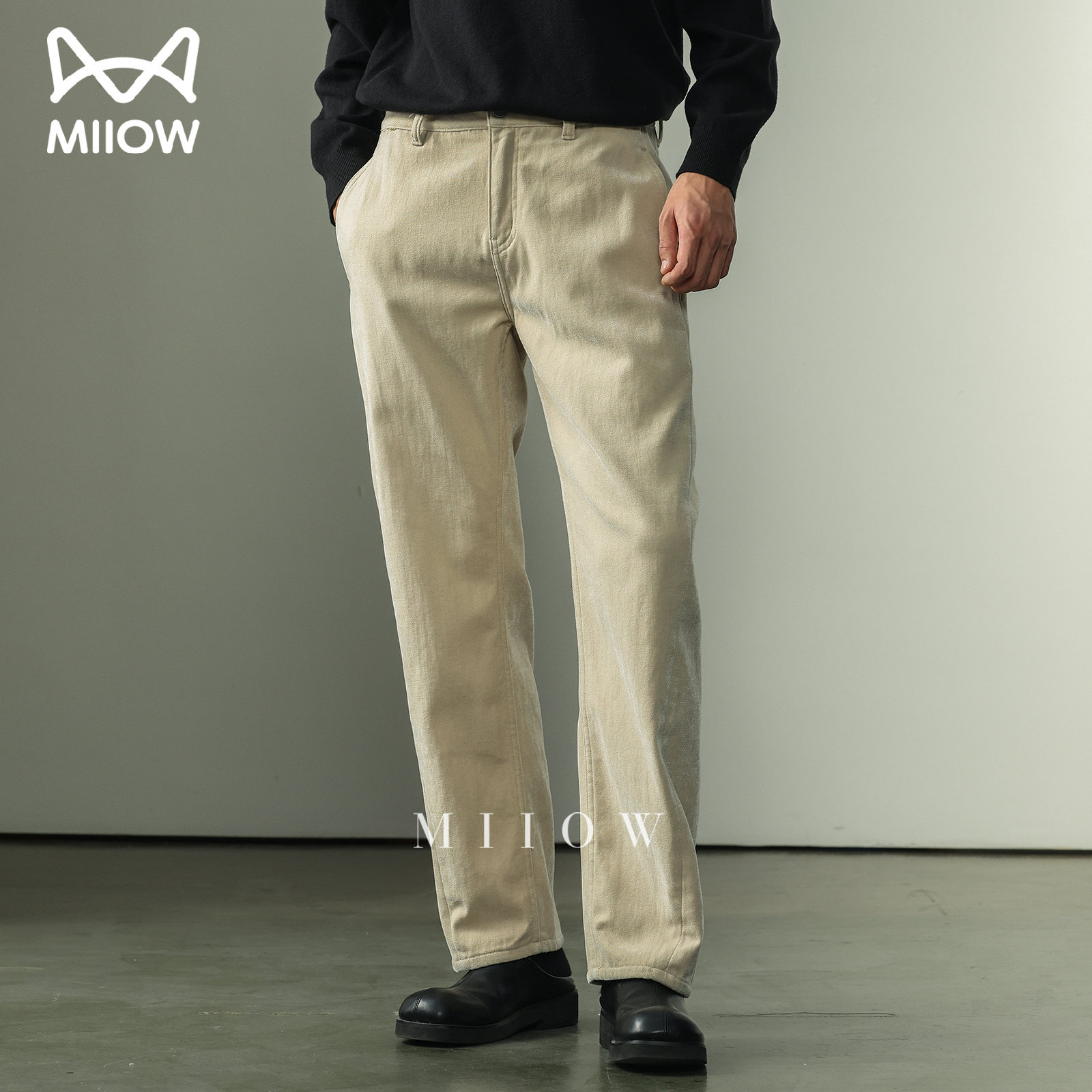 高端轻奢雪尼尔直筒通勤休闲裤男