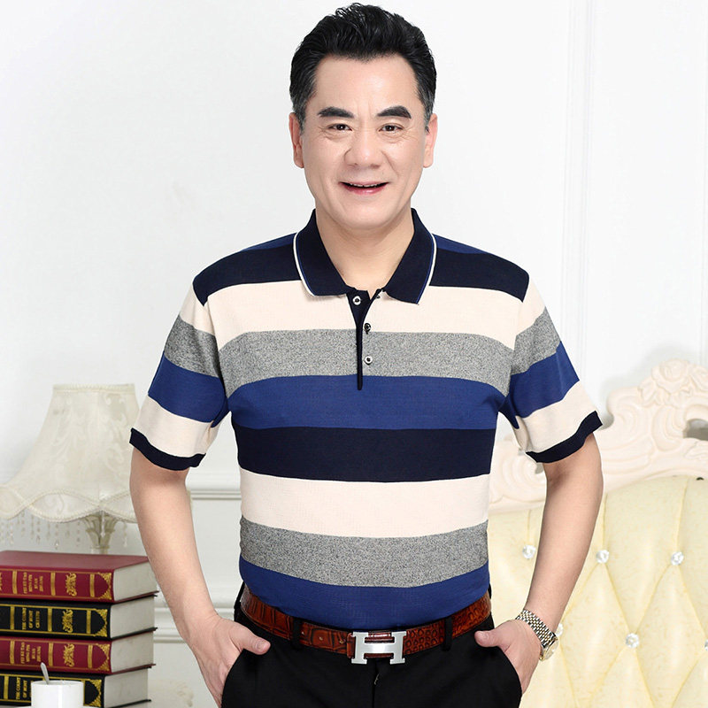 爸爸夏装短袖t恤男大码40-50岁中年人男装上衣中老年爷爷夏天衣服