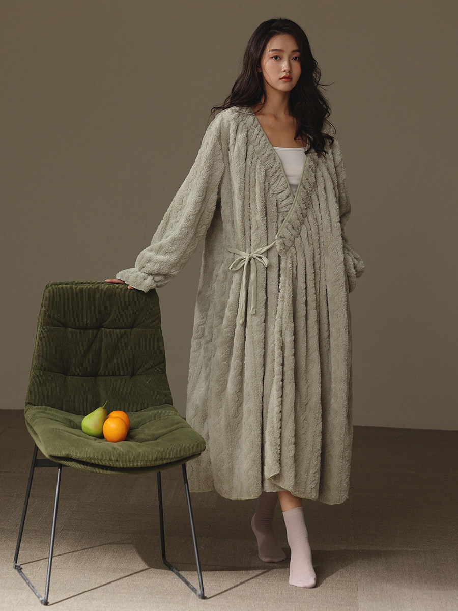 THICKENED AND FLEECE PAJAMAS WOMENS WINTER CORAL-FLEECE AUTUMN AND WINTER LONG PLUSH KIMONO DRESSING GOWNS DRESSING GOWNS NIGHTDRESSES NIGHTDRESSES