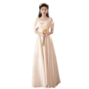 伴娘服2026新款夏季香槟色缎面姐妹团礼服裙女平时可穿高级感小众