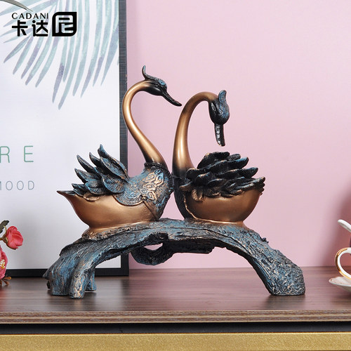 情侣天鹅酒架客厅玄关树脂装饰品
