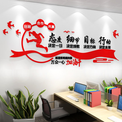 公司企业文化墙办公室墙面装饰激励志墙贴标语设计布置团队3d立体