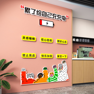 办公室零食茶水间文化墙面装 饰公司企业多巴胺能量补给站背景布置