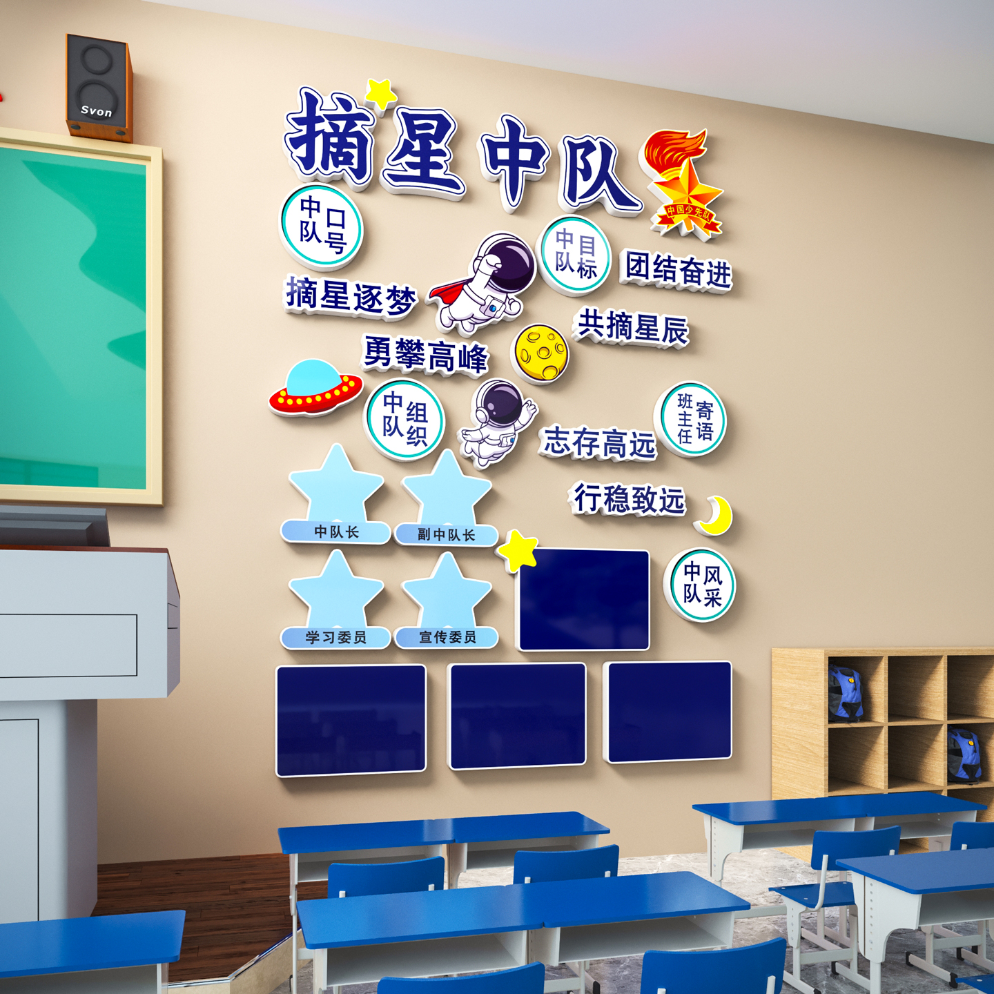 摘星中队角文化墙贴少先队员班级布置教室装饰开学黑板报励志标语
