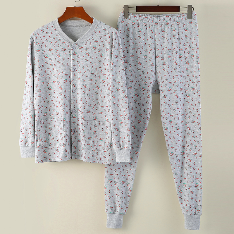 长袖女士纯棉开襟系扣秋衣秋裤