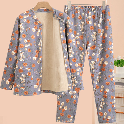 女士加绒保暖内衣开衫系扣大码套