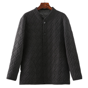 中老年男士三层加厚柞蚕丝开衫保暖内衣爸爸开襟上衣棉袄厚冬棉服