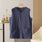 开襟老辈砍袖 系扣宽肩背心老头衫 爸爸睡衣上衣 纯棉开衫 中老年男士