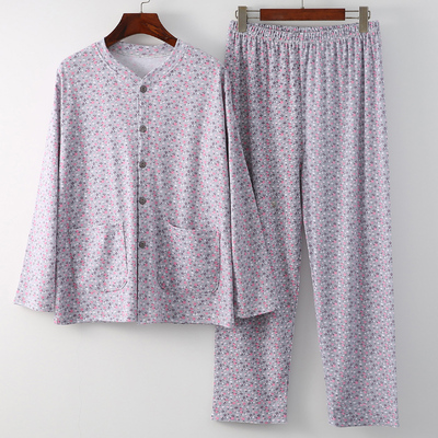 中老年女士开 襟衫系扣长袖秋衣卫生裤大尺码宽松老人妈妈松口睡