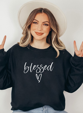 Blessed Christian Religious Sweatshirts字母保佑爱心印花卫衣