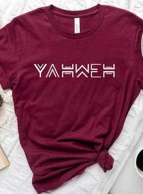 Yahweh字母印花女短袖纯棉religious clothes t shirt women tops