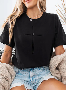 Faith Religious Christian Cross Women T Shirt纯棉宽松男女T恤