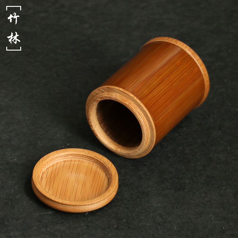 精品海派镶嵌天然老玉竹茶叶罐储茶叶筒竹制便携式茶仓竹盒子收纳