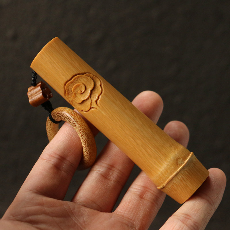 名家书文纯手工雕刻天然实心竹手把件竹雕祥云老玉竹文玩把玩小件