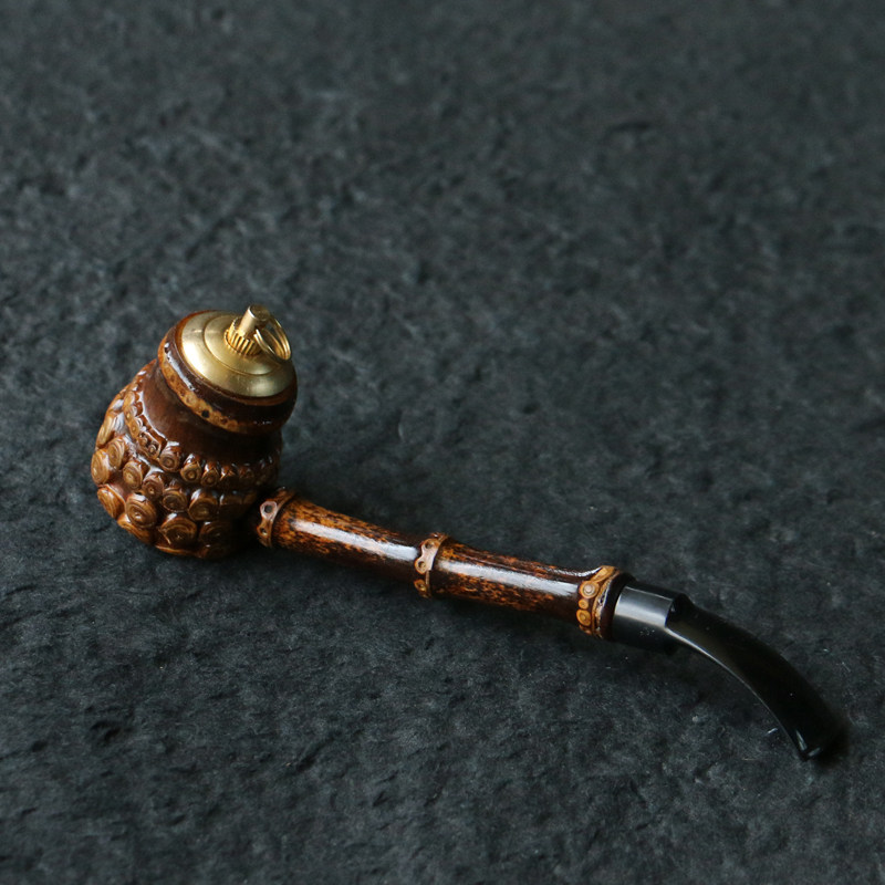 精品纯手工制作天然满钉老竹根烟斗竹雕竹制烟袋锅竹烟具