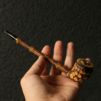 纯手工制作天然满钉紫竹根小烟嘴