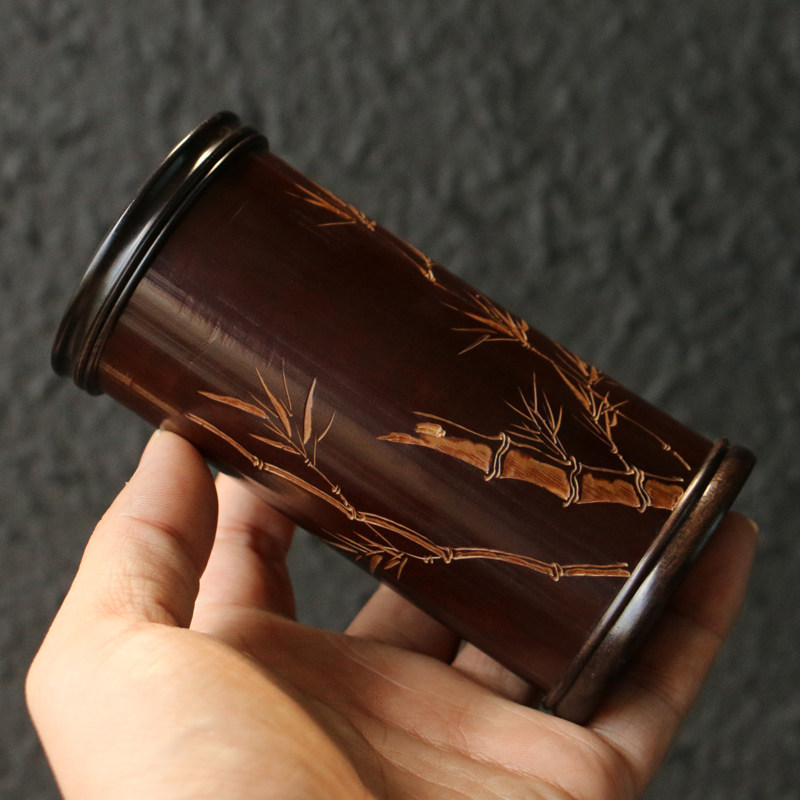 精品纯手工雕刻《竹子》图广西老煤竹茶叶罐竹雕茶仓真宗拆房老料