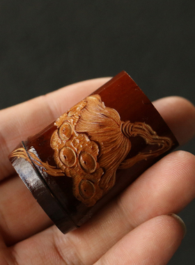 纯手工雕刻老煤竹盖置竹制小竹节茶壶盖隔热小盖托紫砂壶盖搁置