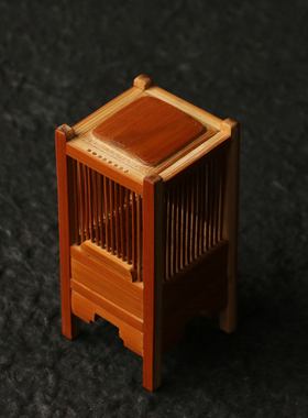 精品纯手工制作天然老玉竹蝈蝈笼红皮方形金钟竹蛉蛐蛐叫笼小虫笼