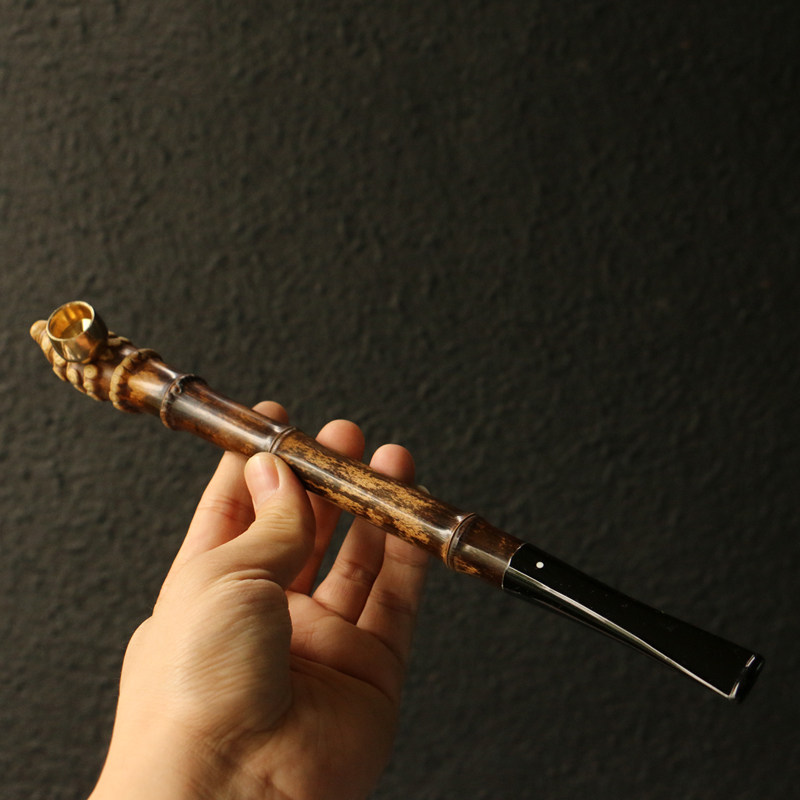 精品纯手工制作天然满钉紫竹根一口香小烟斗竹制粗烟两用烟嘴烟具