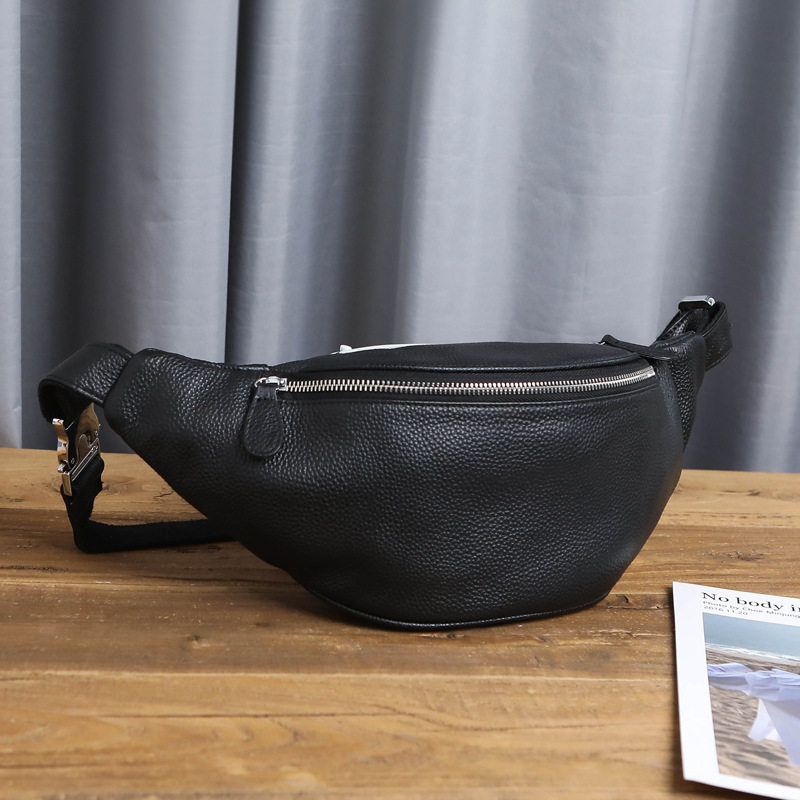 新款男士腰包真皮休闲斜挎包头层牛皮时尚胸包户外骑行手机小背包