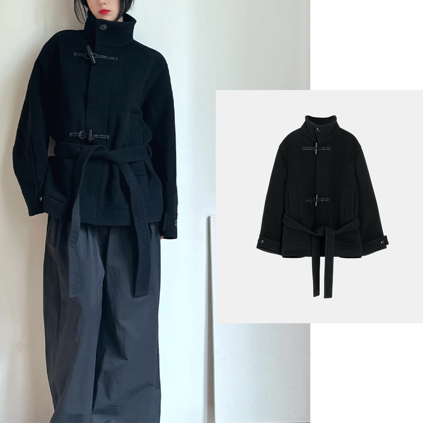 金敏喜同款国内现货LEMAIRE立领长袖牛角扣大衣外套[GZ]