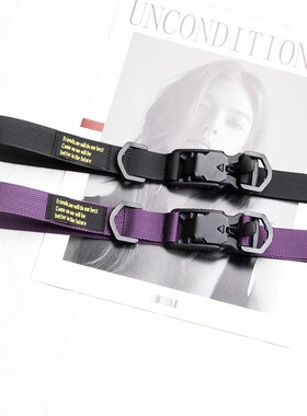 2.5cm自动磁力扣机能风帆布腰带女 个性潮流工装裤嘻哈加长皮带男