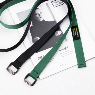 余文乐同款 带双环扣潮流工装 裤 布料皮带细窄女士 帆布腰带男牛仔裤