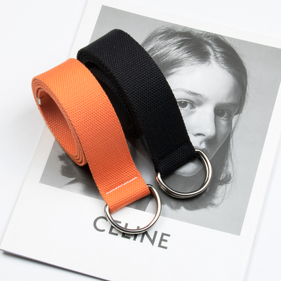 学生简约百搭双环扣帆布腰带