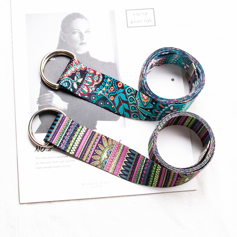 腰果花韩版民族风双环扣帆布腰带男潮流学生工装裤牛仔裤皮带女士