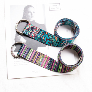 牛仔裤 裤 皮带女士 民族风双环扣帆布腰带男潮流学生工装 腰果花韩版