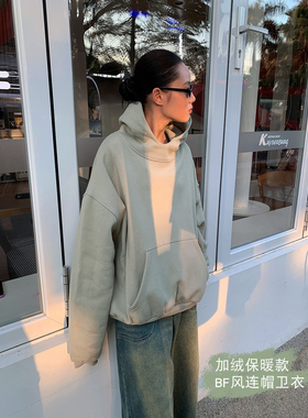 4422新款2024冬季宽松慵懒BF风连帽卫衣女休闲加绒长袖上衣女